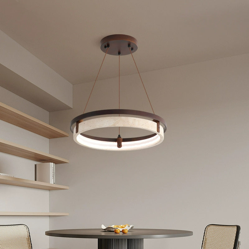 Japanese Yellow Travertine Walnut LED Chandelier — Warm Light(3000K) / 220V-240V For UK/AU