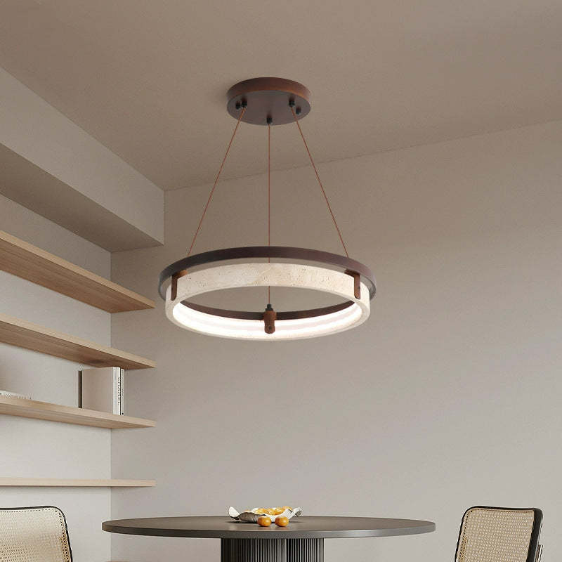 Japanese Yellow Travertine Walnut LED Chandelier — Warm Light(3000K) / 220V-240V For UK/AU