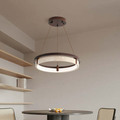 Japanese Yellow Travertine Walnut LED Chandelier — Warm Light(3000K) / 220V-240V For UK/AU