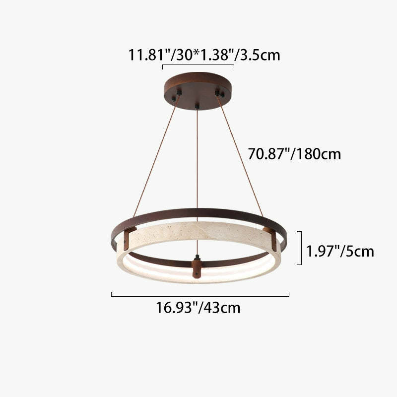 Japanese Yellow Travertine Walnut LED Chandelier — Neutral Light (4000K) / 220V-240V For UK/AU