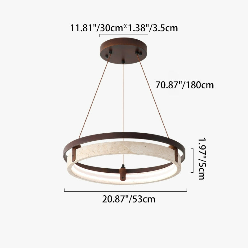 Japanese Yellow Travertine Walnut LED Chandelier — White Light (5000K) / 110V-120V For US/CA