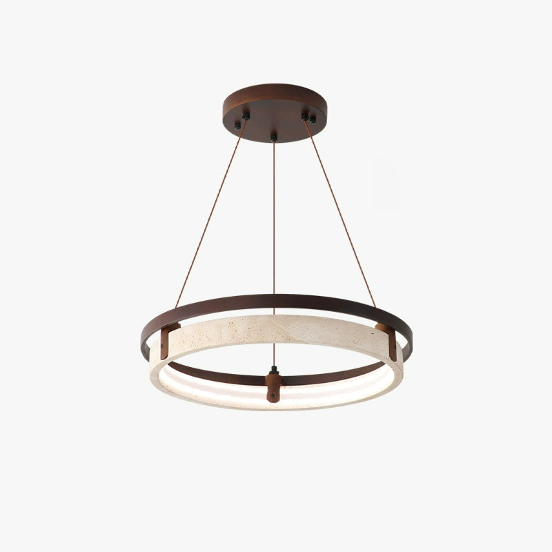 Japanese Yellow Travertine Walnut LED Chandelier — Warm Light(3000K) / 220V-240V For UK/AU