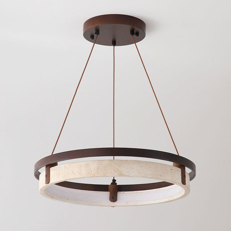 Japanese Yellow Travertine Walnut LED Chandelier — Warm Light(3000K) / 110V-120V For US/CA