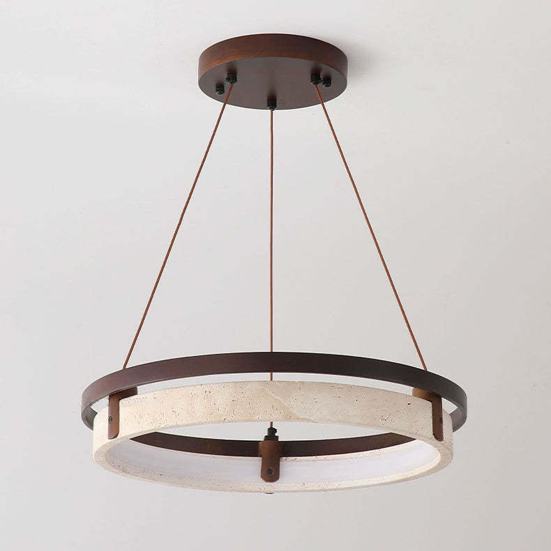 Japanese Yellow Travertine Walnut LED Chandelier — Warm Light(3000K) / 110V-120V For US/CA