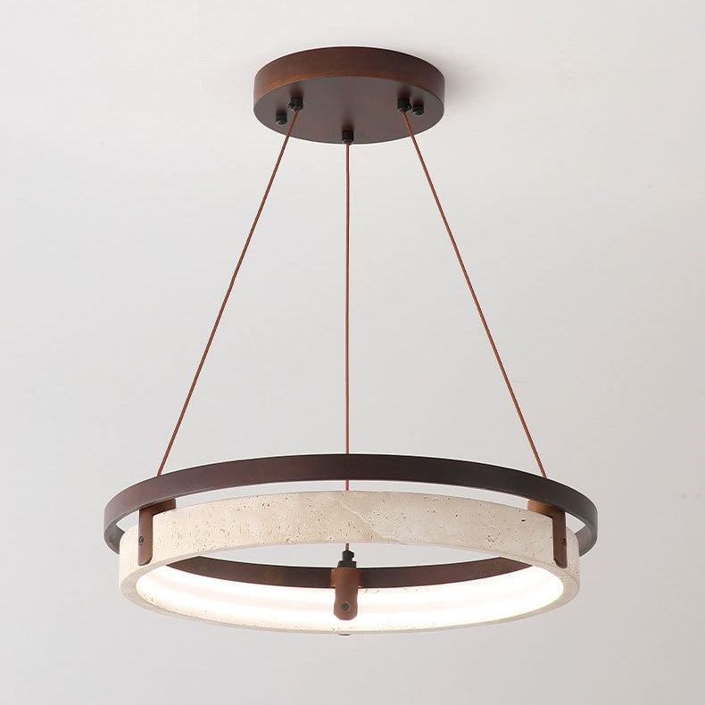 Japanese Yellow Travertine Walnut LED Chandelier — Infinitely Dimmable / 220V-240V For UK/AU