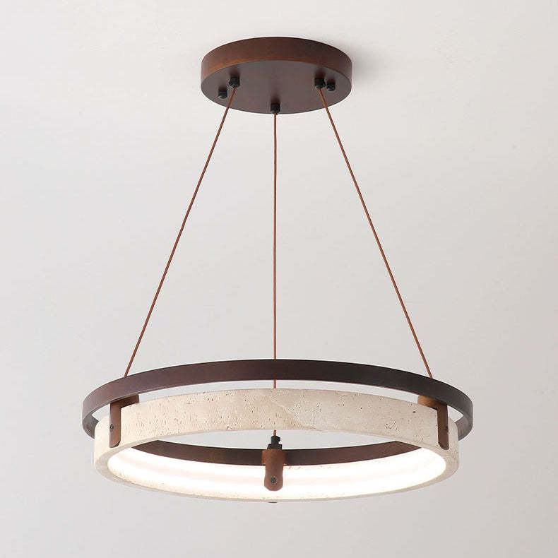 Japanese Yellow Travertine Walnut LED Chandelier — Infinitely Dimmable / 220V-240V For UK/AU