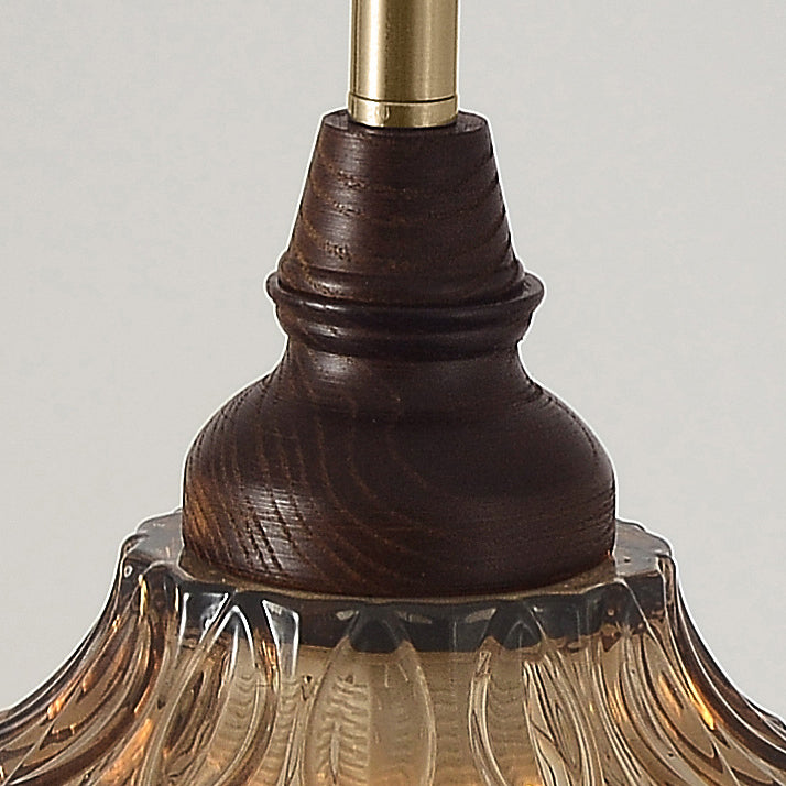 French Conical Iron Glass Wood Chandelier