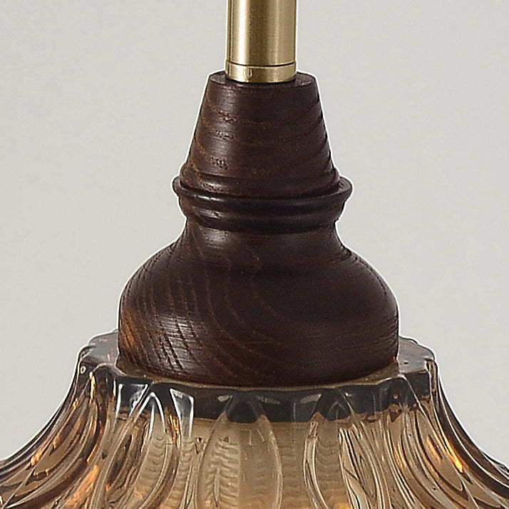 French Conical Iron Glass Wood Chandelier