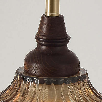 French Conical Iron Glass Wood Chandelier
