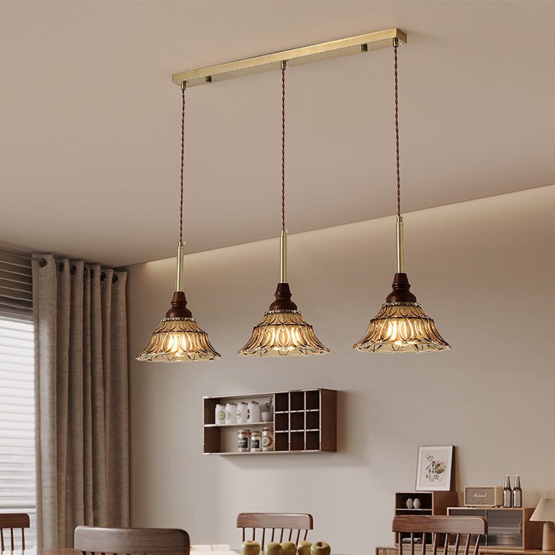 French Conical Iron Glass Wood Chandelier — 1 / 220V-240V For UK/AU