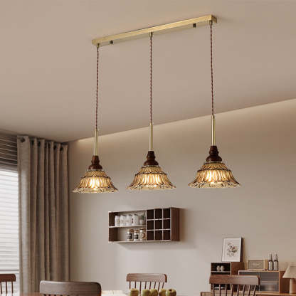 French Conical Iron Glass Wood Chandelier — 1 / 220V-240V For UK/AU