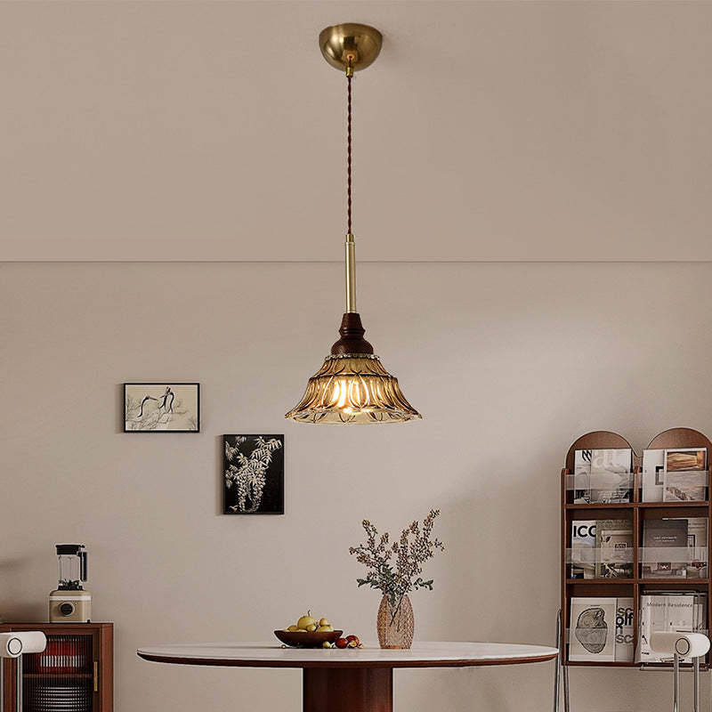 French Conical Iron Glass Wood Chandelier — 1 / 110V-120V For US/CA