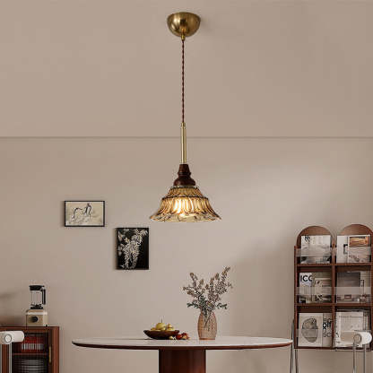 French Conical Iron Glass Wood Chandelier — 1 / 110V-120V For US/CA