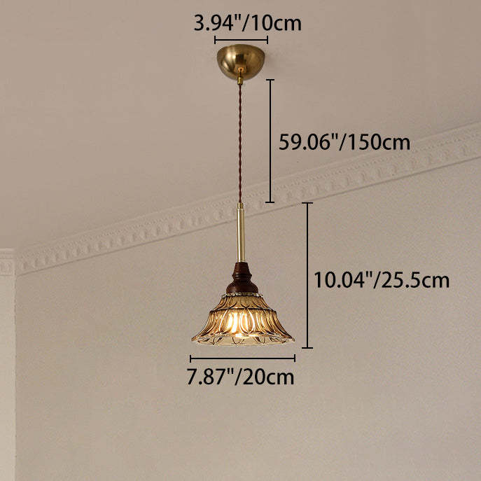 French Conical Iron Glass Wood Chandelier — 3 / 220V-240V For UK/AU