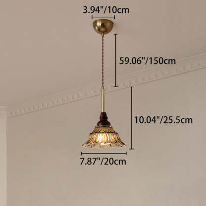 French Conical Iron Glass Wood Chandelier — 3 / 220V-240V For UK/AU