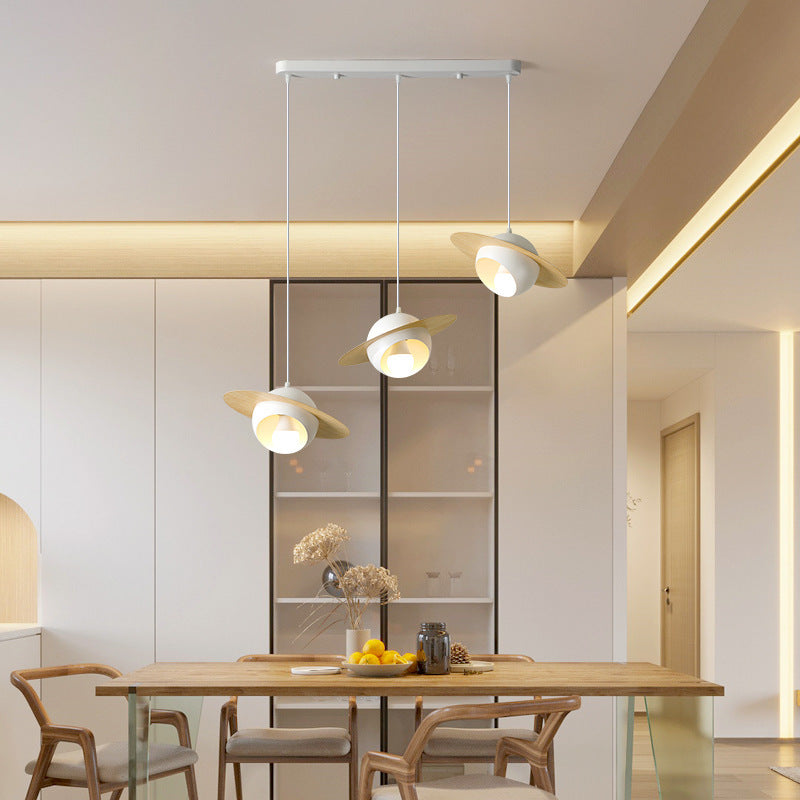 Nordic UFO Iron Aluminum Chandelier — White + Wood Grain / 110V-120V For US/CA