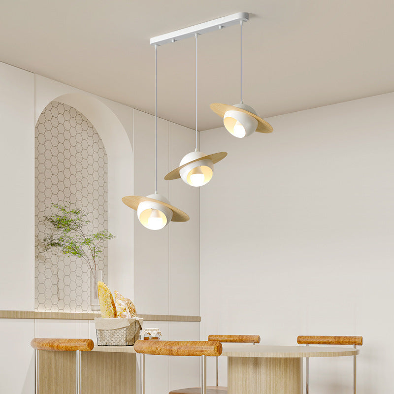 Nordic UFO Iron Aluminum Chandelier — White + Wood Grain / 220V-240V For UK/AU