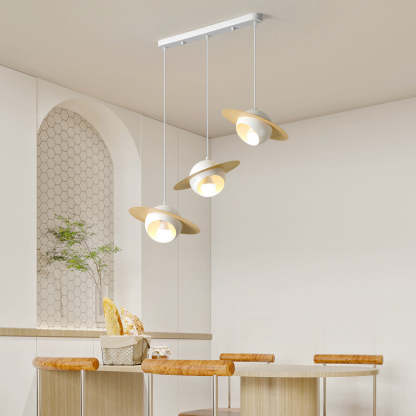 Nordic UFO Iron Aluminum Chandelier — White + Wood Grain / 220V-240V For UK/AU