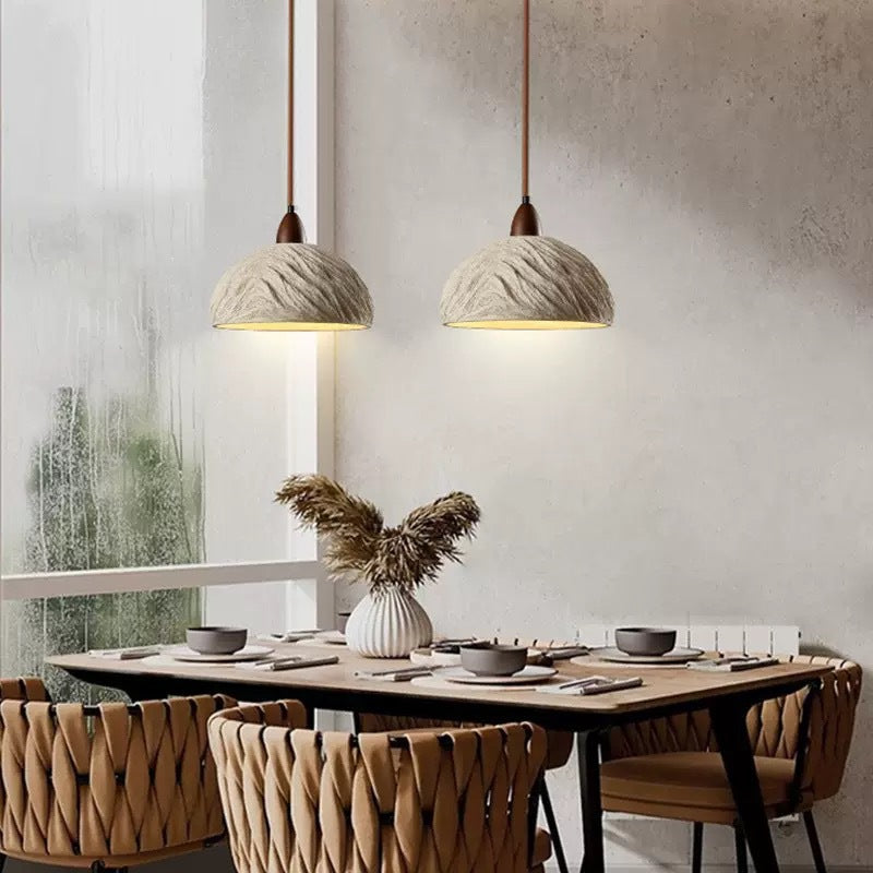 Japanese Semicircle Cement Wood Chandelier