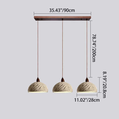 Japanese Semicircle Cement Wood Chandelier