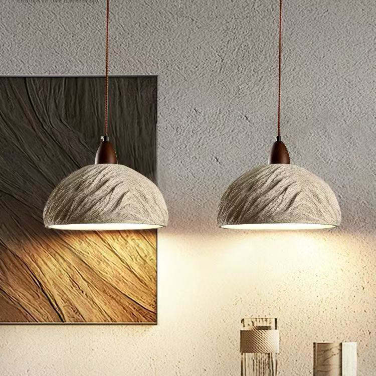 Japanese Semicircle Cement Wood Chandelier