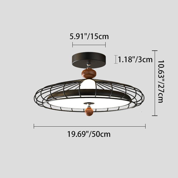 French Round Grille Iron Acrylic LED Ceiling Light