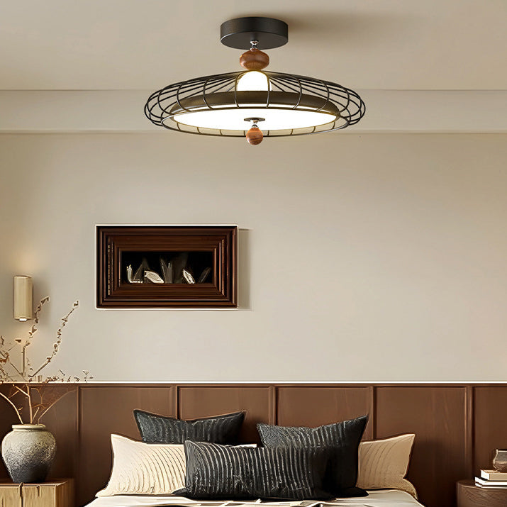 French Round Grille Iron Acrylic LED Ceiling Light