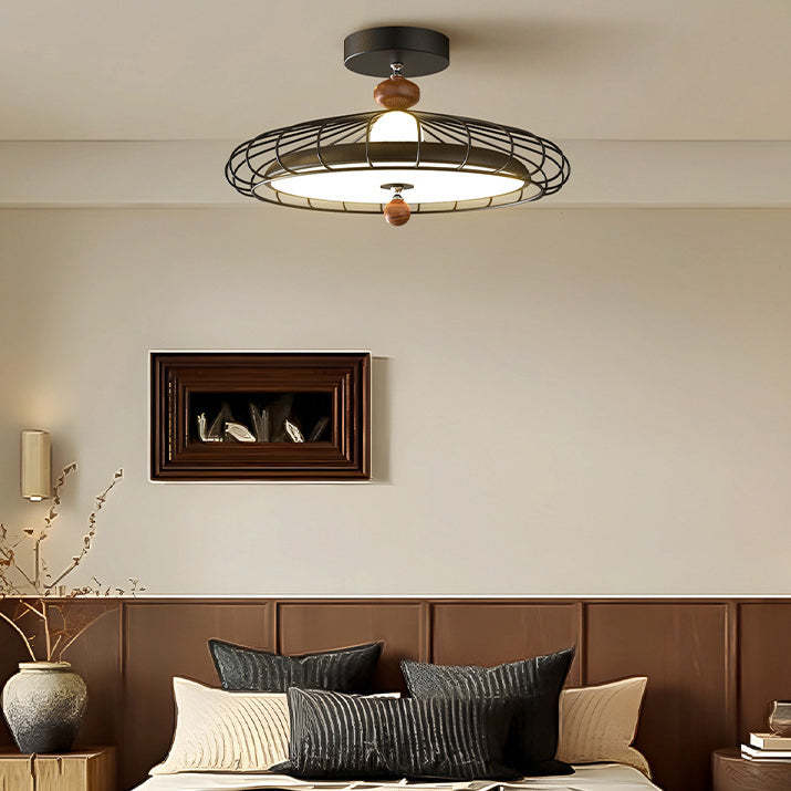 French Round Grille Iron Acrylic LED Ceiling Light