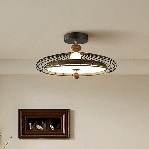 French Round Grille Iron Acrylic LED Ceiling Light