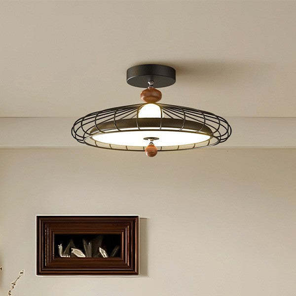 French Round Grille Iron Acrylic LED Ceiling Light