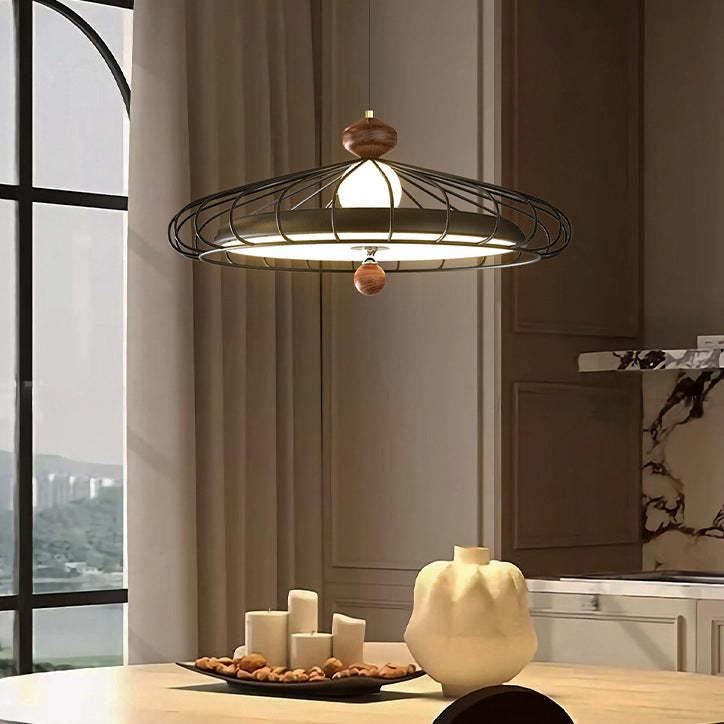 French Round Grille Iron Acrylic LED Chandelier