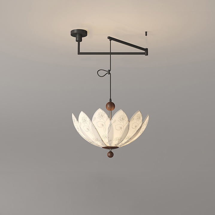 French Semicircle Bud Fabric Iron Wood Chandelier