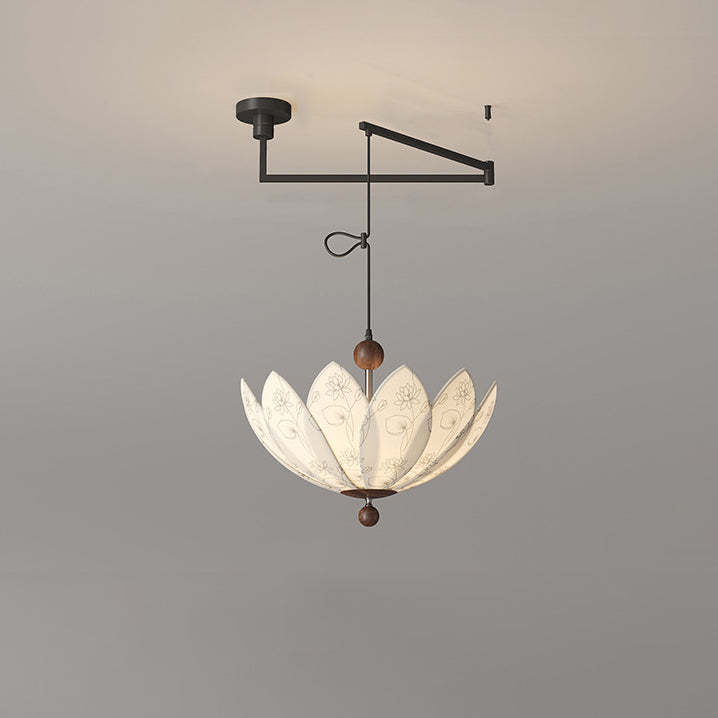 French Semicircle Bud Fabric Iron Wood Chandelier