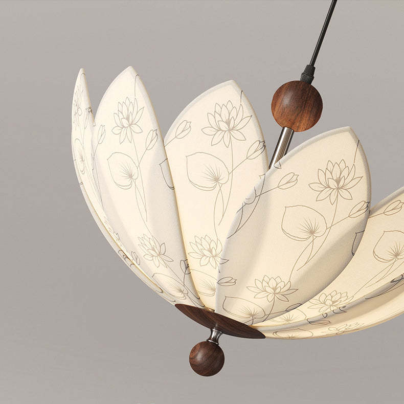 French Semicircle Bud Fabric Iron Wood Chandelier