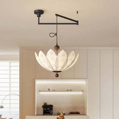 French Semicircle Bud Fabric Iron Wood Chandelier