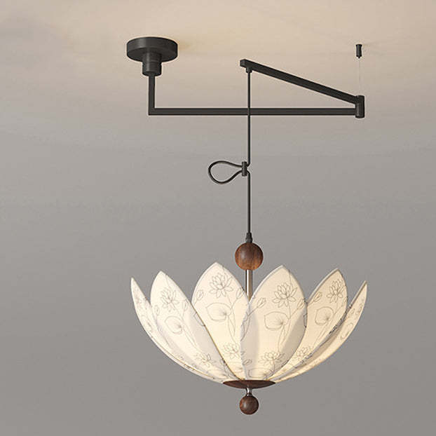 French Semicircle Bud Fabric Iron Wood Chandelier