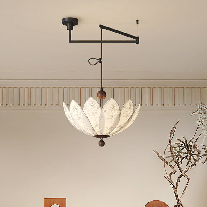 French Semicircle Bud Fabric Iron Wood Chandelier