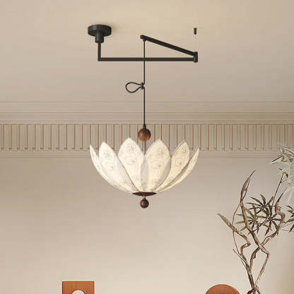 French Semicircle Bud Fabric Iron Wood Chandelier