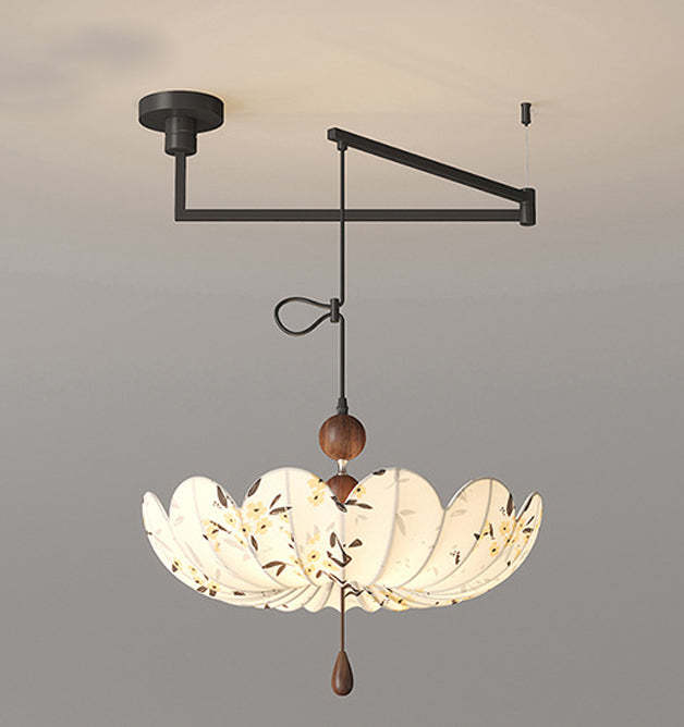 French Semicircle Bud Fabric Iron Wood Chandelier