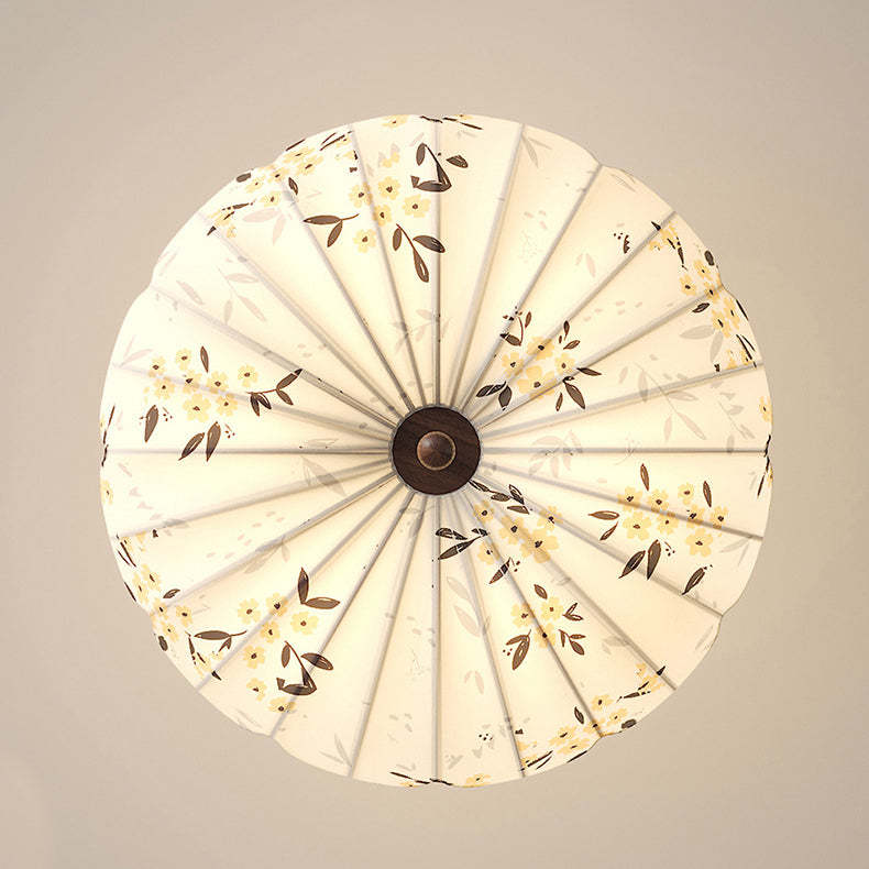 French Semicircle Bud Fabric Iron Wood Chandelier