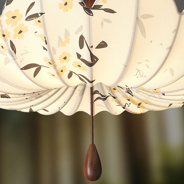 French Semicircle Bud Fabric Iron Wood Chandelier