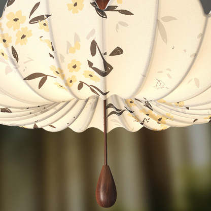 French Semicircle Bud Fabric Iron Wood Chandelier