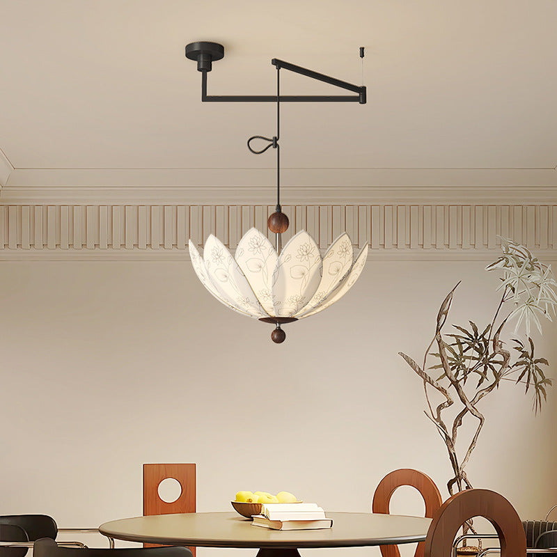 French Semicircle Bud Fabric Iron Wood Chandelier