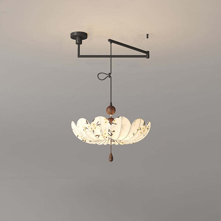 French Semicircle Bud Fabric Iron Wood Chandelier