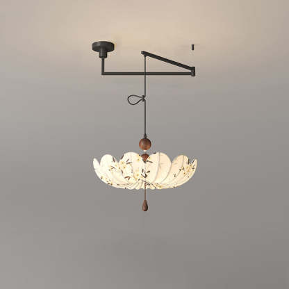French Semicircle Bud Fabric Iron Wood Chandelier