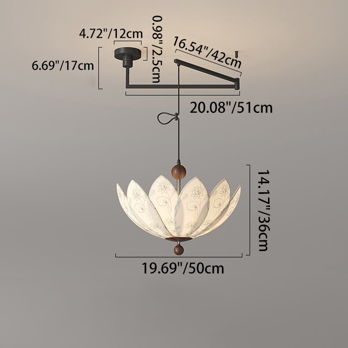 French Semicircle Bud Fabric Iron Wood Chandelier