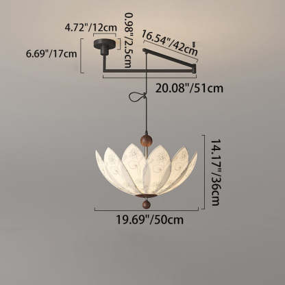 French Semicircle Bud Fabric Iron Wood Chandelier