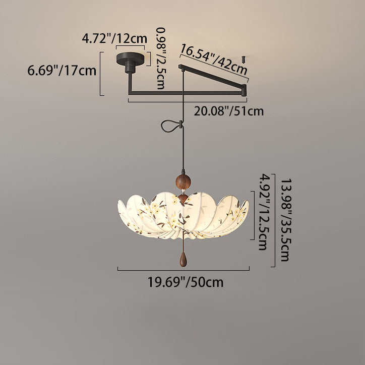 French Semicircle Bud Fabric Iron Wood Chandelier