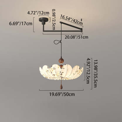 French Semicircle Bud Fabric Iron Wood Chandelier