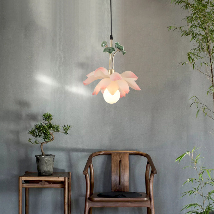 Chinese Lotus Orb Iron Resin Ceramic Chandelier — 1 / 110V-120V For US/CA